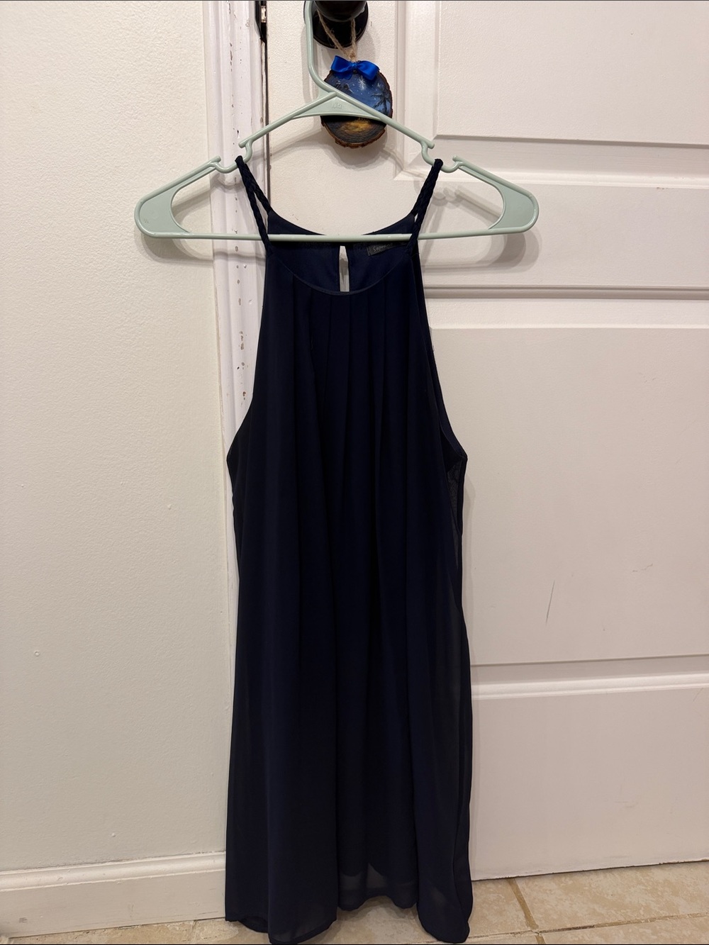 Soprano Navy High-Neck Chiffon Camisole Dress